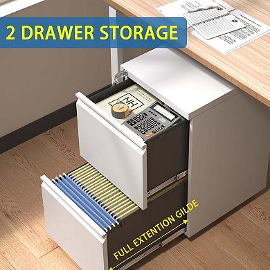 2 Drawer Mobile File Cabinet with Lock,Metal Filing Cabinets for Home Office Organizer