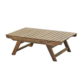 Outdoor Coffee Table, Solid Acacia Wood Patio Low Table with Slatted Top and Sturdy Frame
