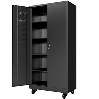 71'' Metal Storage Locker Cabinet with Wheels & 4 Adjustable Shelves,Heavy Duty Cabinet for Office