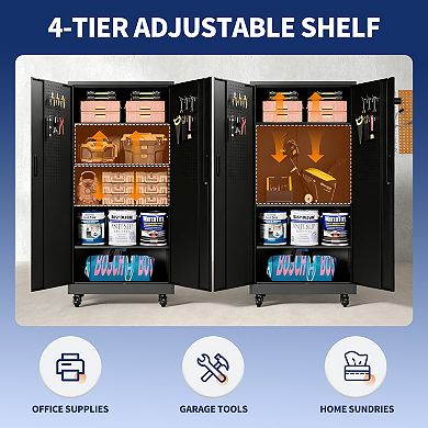 71'' Metal Storage Locker Cabinet with Wheels & 4 Adjustable Shelves,Heavy Duty Cabinet for Office