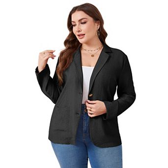 Women's Casual Plus Size Blazer Lightweight Casual Work Pocket Suit Jacket