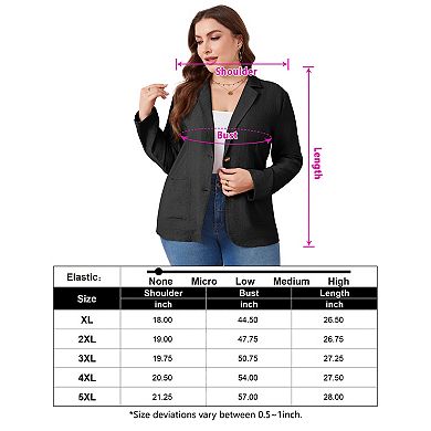 Women's Casual Plus Size Blazer Lightweight Casual Work Pocket Suit Jacket