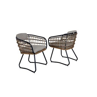 WOW PIONEER Outdoor Wicker Dining Armchairs Set with Comfortable Cushions