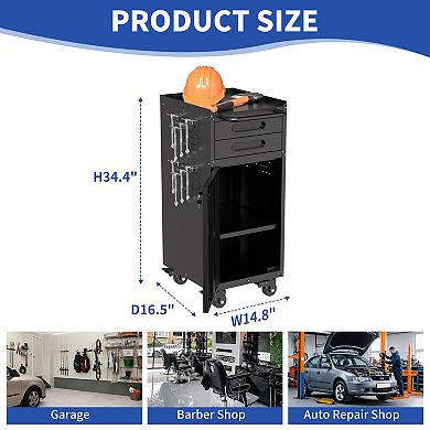 34.3'' Metal Storage Locker Cabinet with Wheels & Lockable Door, Slim Organizer for Garage Office