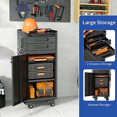 34.3'' Metal Storage Locker Cabinet with Wheels & Lockable Door, Slim Organizer for Garage Office