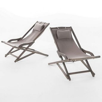Outdoor Folding Wood and Canvas Sling Chairs, 2 pc Set