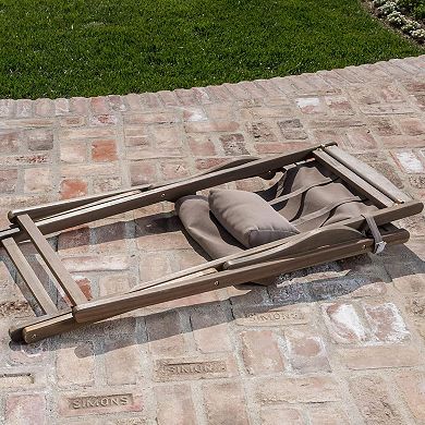 Outdoor Folding Wood and Canvas Sling Chairs, 2-Pcs Set