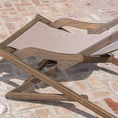 Outdoor Folding Wood and Canvas Sling Chairs, 2-Pcs Set