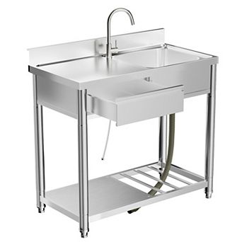 Stainless Steel Utility Sink with Workbench, 39" Sink Station with 360° Hot & Cold Water Faucet