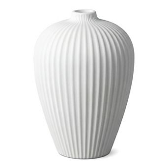Modern Ceramic Vase Matte Ribbed Flower Vase, Wide Opening Chubby Vase 3.9"L x 3.9"W x 5.9"H
