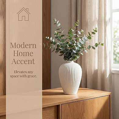 Modern Ceramic Vase Matte Ribbed Flower Vase, Wide Opening Chubby Vase 3.9"L x 3.9"W x 5.9"H