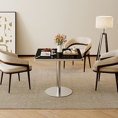 WOW PIONEER Modern Square Dining Table with Sturdy Metal Frame and Smooth Surface