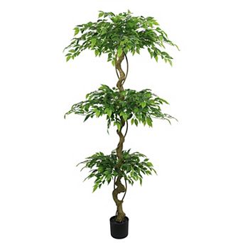 6FT Artificial Ficus Tree with Pot - Lifelike Faux Banyan Plant for Home Office Patio Decor
