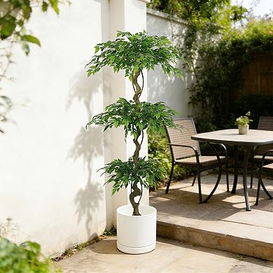 6FT Artificial Ficus Tree with Pot - Lifelike Faux Banyan Plant for Home Office Patio Decor