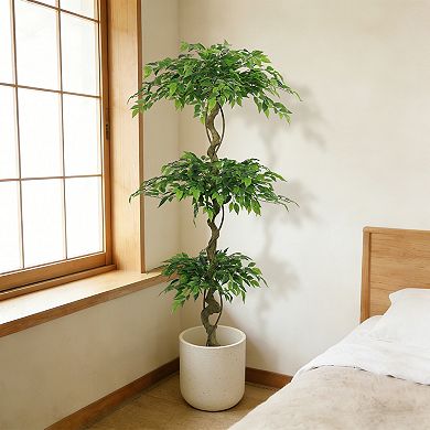 6FT Artificial Ficus Tree with Pot - Lifelike Faux Banyan Plant for Home Office Patio Decor