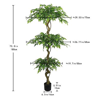6FT Artificial Ficus Tree with Pot - Lifelike Faux Banyan Plant for Home Office Patio Decor