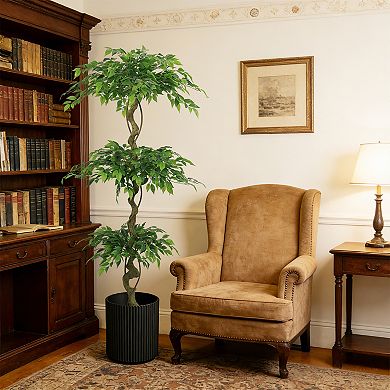 6FT Artificial Ficus Tree with Pot - Lifelike Faux Banyan Plant for Home Office Patio Decor