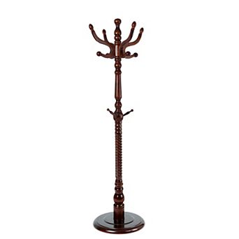 Solid Wood Coat Rack Stand, Freestanding Coat Rack with 11 Smooth Hooks for Entryway Bedroom Office