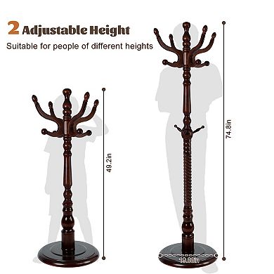 Solid Wood Coat Rack Stand, Freestanding Coat Rack with 11 Smooth Hooks for Entryway Bedroom Office