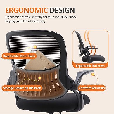 Tall Drafting Office Chair with Adjustable Foot Ring & Flip-Up Armrests