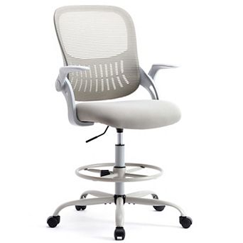 Tall Drafting Office Chair with Adjustable Foot Ring & Flip-Up Armrests