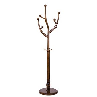 Solid Wood Coat Rack Stand with 11 Smooth Hooks & Sturdy Round Base for Entryway Bedroom Office
