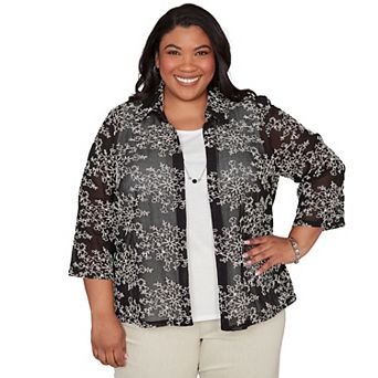 Women's Plus Alfred Dunner Two in One Mesh Soutache Top with Necklace