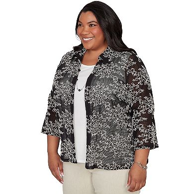 Women's Plus Alfred Dunner Two in One Mesh Soutache Top with Necklace