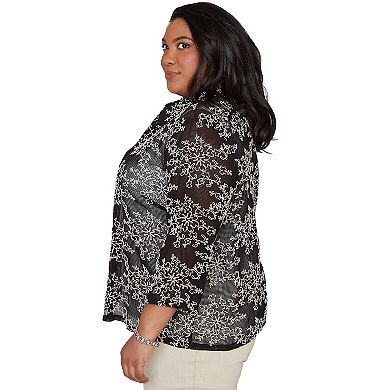 Women's Plus Alfred Dunner Two in One Mesh Soutache Top with Necklace