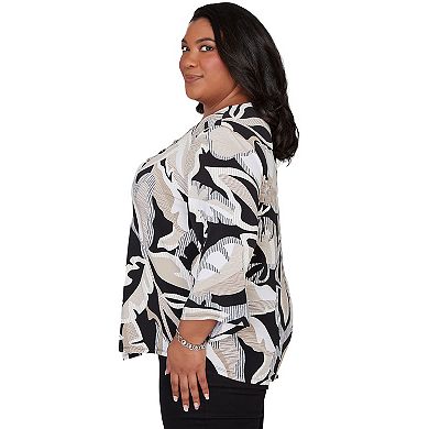 Women's Plus Alfred Dunner Texture Leaves Pointed Hem Top with Necklace