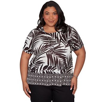 Plus Size Alfred Dunner Tropical Diamond Border Tee with Necklace