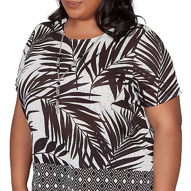 Plus Size Alfred Dunner Tropical Diamond Border Tee with Necklace