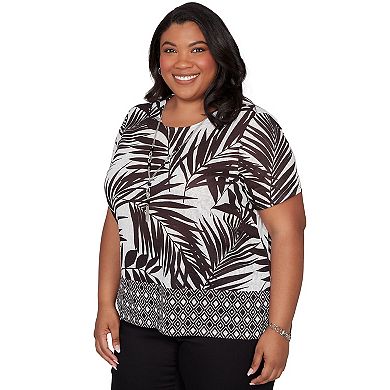 Plus Size Alfred Dunner Tropical Diamond Border Tee with Necklace