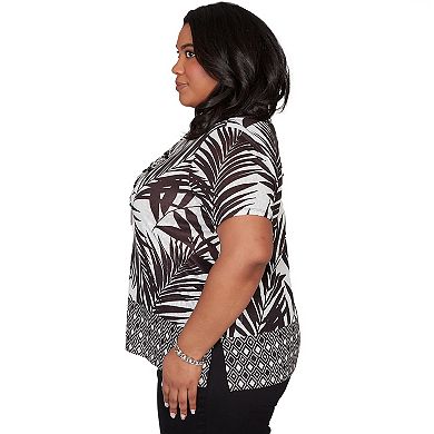 Plus Size Alfred Dunner Tropical Diamond Border Tee with Necklace