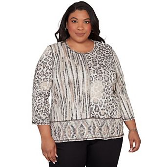 Women's Plus Alfred Dunner Spliced Aztec Animal Skin Top