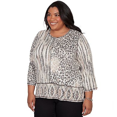 Women's Plus Alfred Dunner Spliced Aztec Animal Skin Top