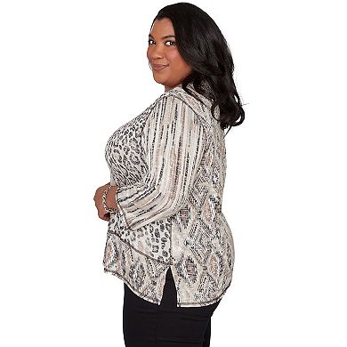 Women's Plus Alfred Dunner Spliced Aztec Animal Skin Top