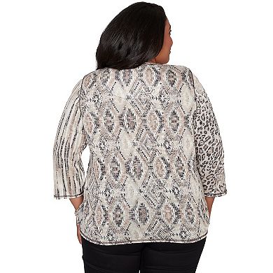 Women's Plus Alfred Dunner Spliced Aztec Animal Skin Top