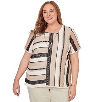 Women's Plus Alfred Dunner Textured Spliced Tee with Necklace