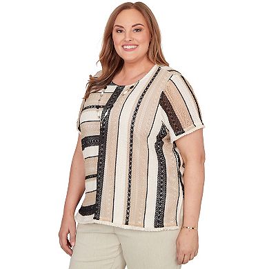 Women's Plus Alfred Dunner Textured Spliced Tee with Necklace