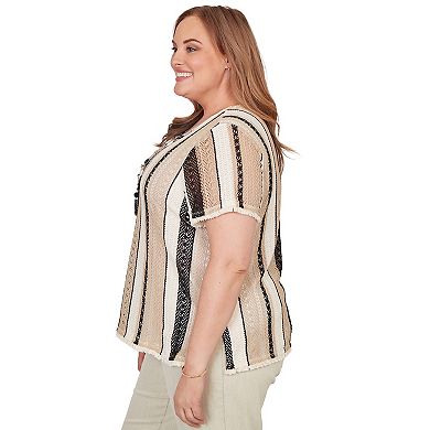Women's Plus Alfred Dunner Textured Spliced Tee with Necklace