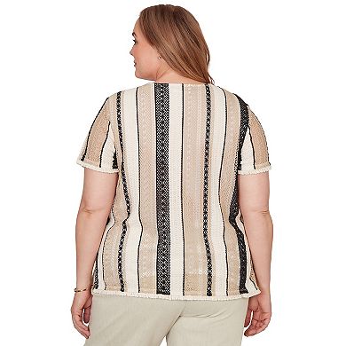 Women's Plus Alfred Dunner Textured Spliced Tee with Necklace