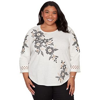 Women's Plus Alfred Dunner Floral Embroidered Textured Top