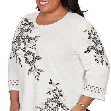Women's Plus Alfred Dunner Floral Embroidered Textured Top