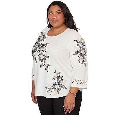 Women's Plus Alfred Dunner Floral Embroidered Textured Top