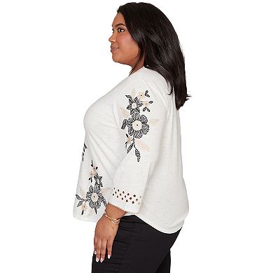Women's Plus Alfred Dunner Floral Embroidered Textured Top