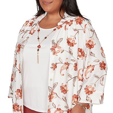 Women's Plus Alfred Dunner Paisley Floral Collared Two in One Top with Necklace