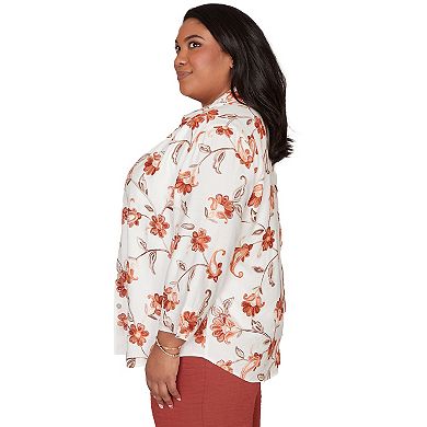 Women's Plus Alfred Dunner Paisley Floral Collared Two in One Top with Necklace