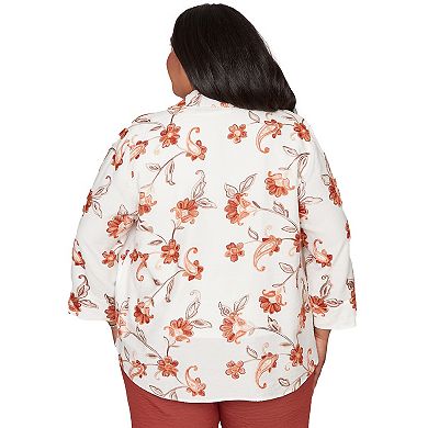 Women's Plus Alfred Dunner Paisley Floral Collared Two in One Top with Necklace