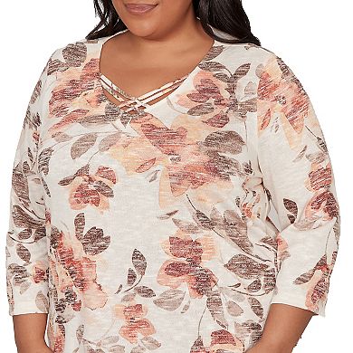 Women's Plus Alfred Dunner Embellished Neck Watercolor Floral Top
